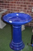 Blue Ceramic Garden Birdbath