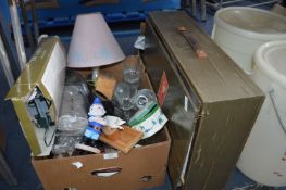 Box of Household Goods; Glassware, Lamps and Carry