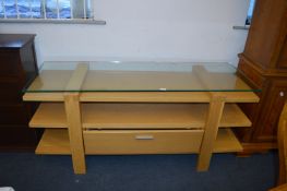 Light Oak TV Stand with Glass Top