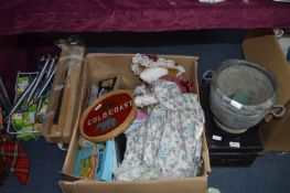 Assorted Items Including Pewter Planter, Soft Toys