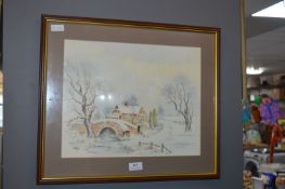 Signed Watercolour by B. Carter - Winter Landscape