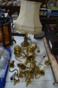 Brass Table Lamp and Wall Sconces