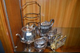 Silver Plated Teapot and an Art Nouveau Toast Rack