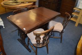 Dark Oak Drawer Leaf Table with Four Chairs