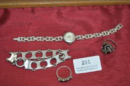 Assorted Silver Jewellery Including Bracelets, Rin