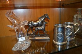 Cut Glass Glass Crystal Eagle, Horse Sculpture and