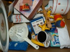 Box of Pottery and Cleaning Products, etc.