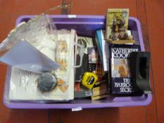 Box of Books, Gnomes, Tape Holder, etc.