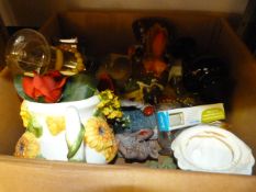 Box of Various Pottery, Clock, etc.