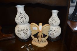 Pair of Oriental Gode Style Vases, Elephant Carvin