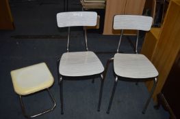 Pair of Chrome & Formica Retro Chairs plus Stool
