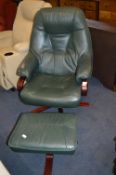 Green Leather Swivel Armchair and matching Footsto