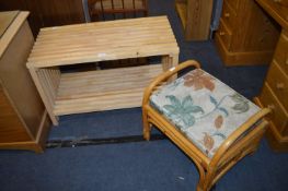 Slatted Wooden Storage Unit and Bamboo Stool