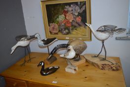 Six Hand Painted Wooden Bird Ornaments