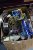 Box of Household Items, Stainless Steel Cookware,