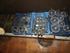 *Three Trays of Assorted Branded Glasses, Oil and Vinegar Jars, etc.