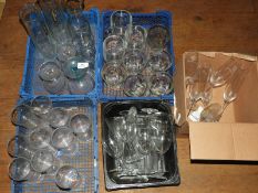 *Four Trays and a Box of Assorted Glasses, Flutes, etc.