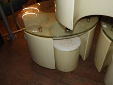 *Glass Topped Circular Occasional Table with Two Stools
