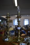 Two Brass Table Lamp Bases in the form of Candlest