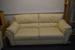 Cream Leather Two Seat Sofa