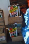 Four Vintage Wooden Crates and Five Castrol GTX Oi