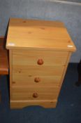 Three Drawer Pine Effect Bedside Cabinet