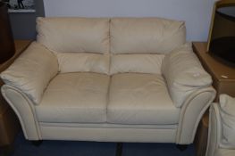 Cream Leather Two Seat Sofa
