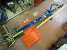 Snow Shovel and a Bundle of Garden Tools