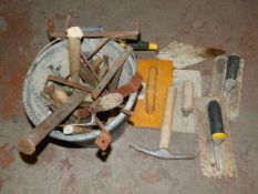 Bucket of Plaster and Building Tools