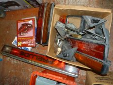 Box of Car Lights, Mirrors, Manuals, etc.