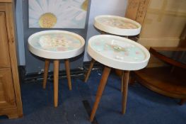 *Three Flower Design Glass Topped Occasional Table