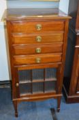 Victorian Mahogany Four Drawer Music Cabinet with Press Glass Door Panels