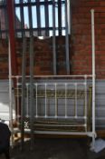 Period White Painted Iron Headboard and Brass Bedend