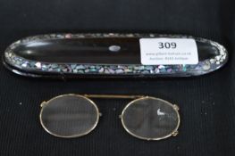 Paper Mache Case Containing Gilt Pince-Nez