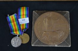 Two WWI Service Medals - East Yorkshire Regiment, plus Death Plaque