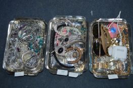 Three Trays of Costume Jewellery, Wristwatches, Su