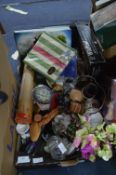 Box of Decorative Items; Ornaments, Glassware, etc