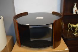 *Circular Black Glass & Dark Oak Coffee Table
