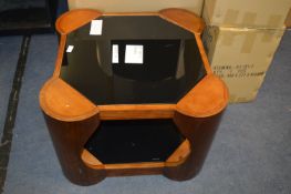*Square Black Glass & Medium Oak Coffee Table