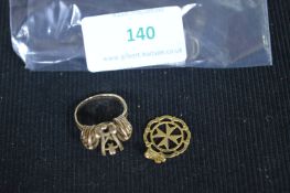 Scrap Gold, 9ct Ring and Gold Plated Pendant
