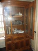 *Light Oak Display Unit Containing Assorted Glassware, Cookery Books, Candelabras, Coalport, etc.