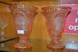 Pair of Pink Glass Vases