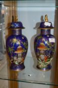 Pair of Carlton Ware Blue Arabian Luster Covered P