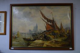 Oil on Board - Riverside Scene, F. Lonsdale 1970