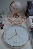 Wall Clock, Fruit Basket and a Globe