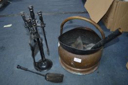 Copper Coal Scuttle and Companion Set