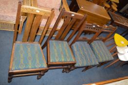Two Pairs of Blue Upholstered Oak Dining Chairs