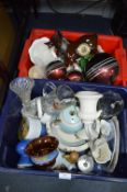 Two Tubs of Decorative Pottery and Glassware