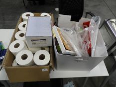 *Two Boxes Containing a Quantity of Office Sundries, Stationery, Toilet Rolls Etc