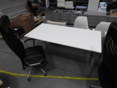 *Contemporary Style White Office Table with High Back Faux Leather Gas Lift Office Chair with Mesh B